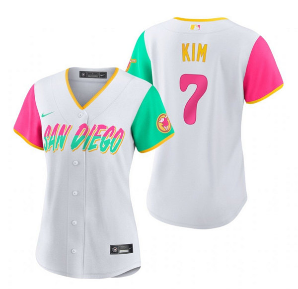 Women's San Diego Padres #7 Ha Seong Kim 2022 White City Connect Cool Base Stitched Baseball Jersey(Run Small)